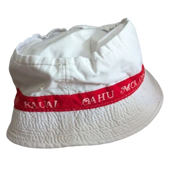 Vtg Eight Islands of Hawaii Bucket Hat White Red Beach Surf Triangle Headwear - Picture 2 of 11